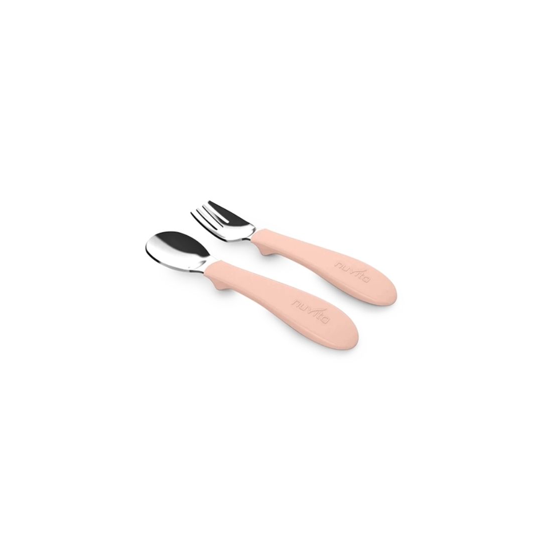 Set posate in acciaio  con manico in silicone - Rosa